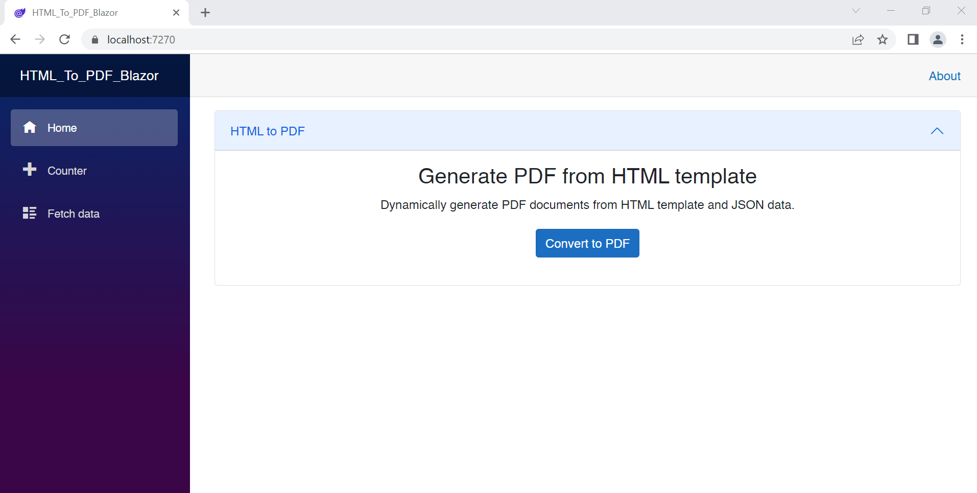 Blazor WebAssembly HTML-to-PDF conversion app