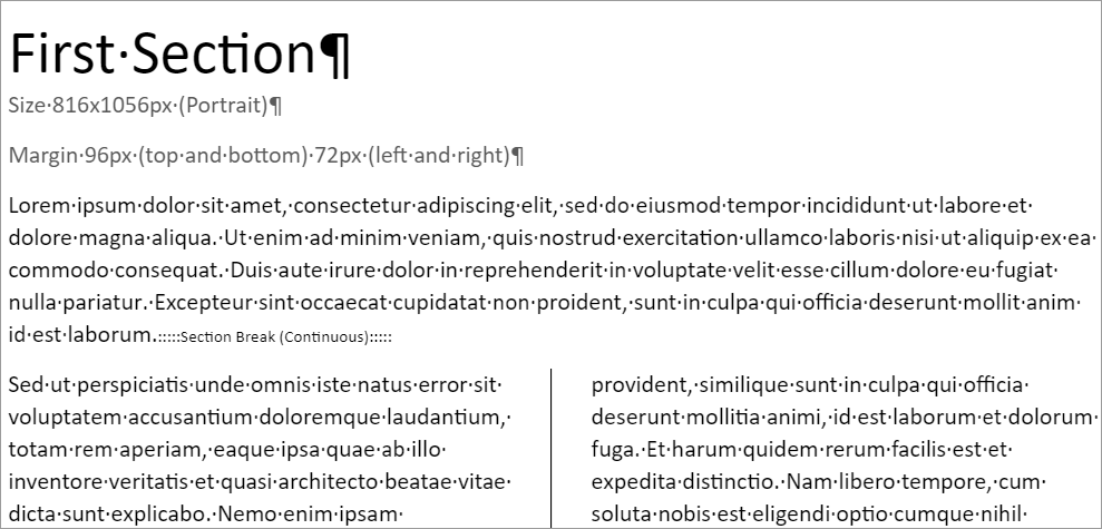 Continuous Section Break Feature in JavaScript Word Processor