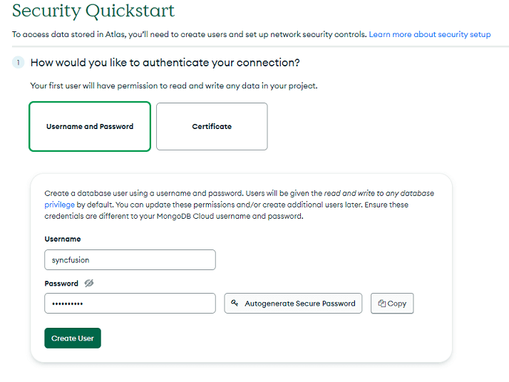 Adding authentication to the database cluster to create a secure link