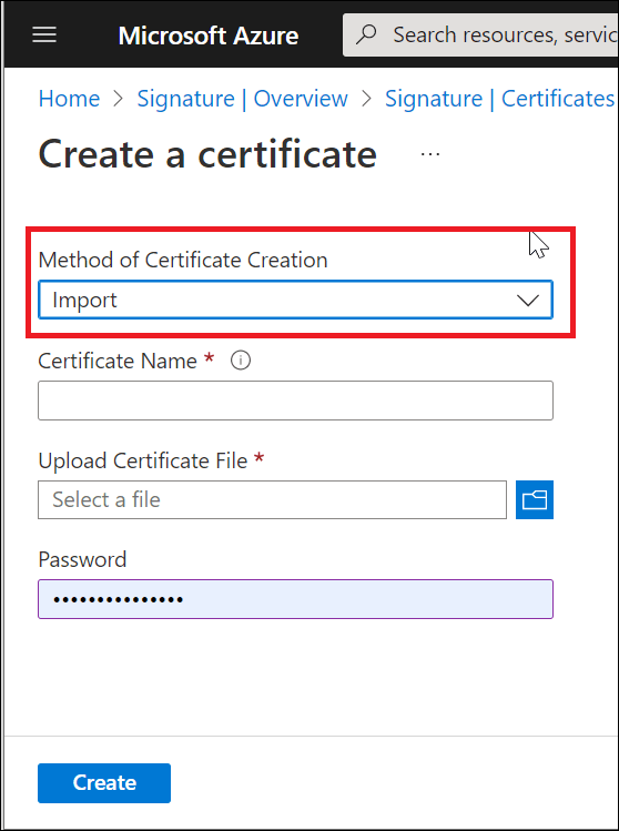 Choose Import option to import a certificate from local device
