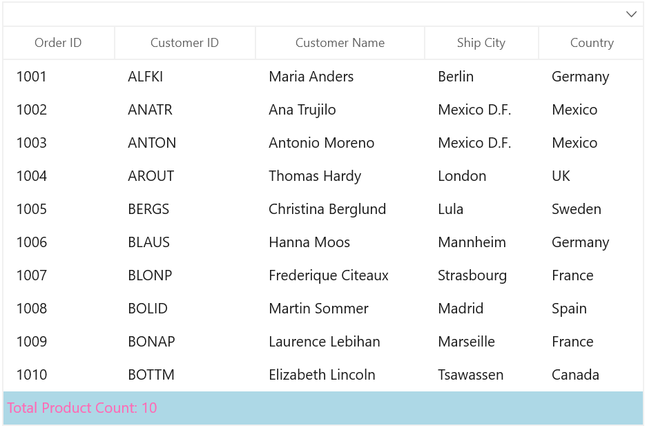 Customizing Table Summary in WinUI DataGrid