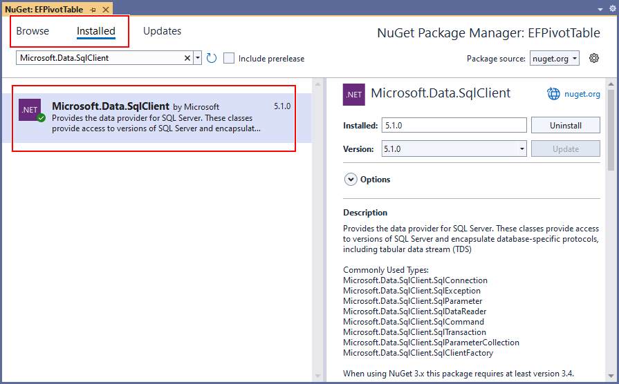 Installing Microsoft.Data.SqlClient from NuGet Package Manager