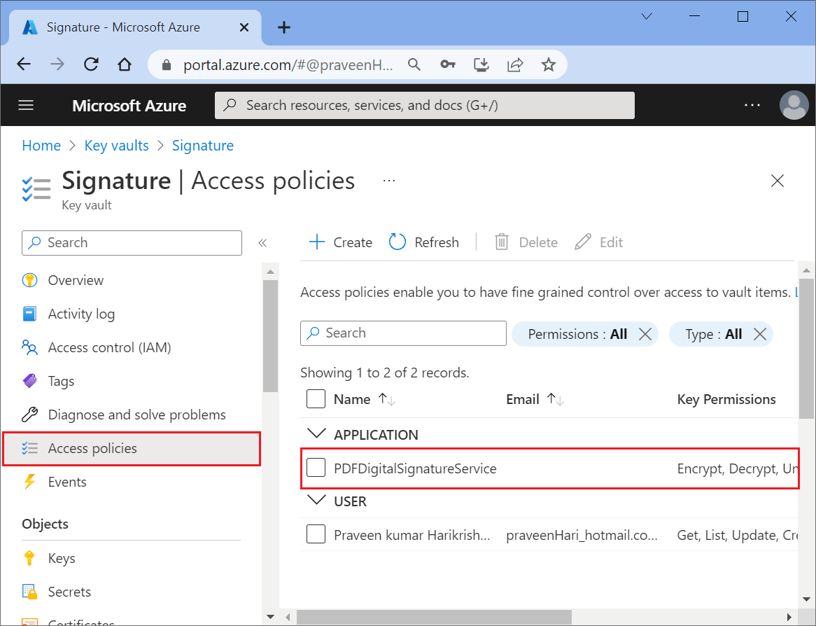 Navigate to the Access Policies section to view the created application