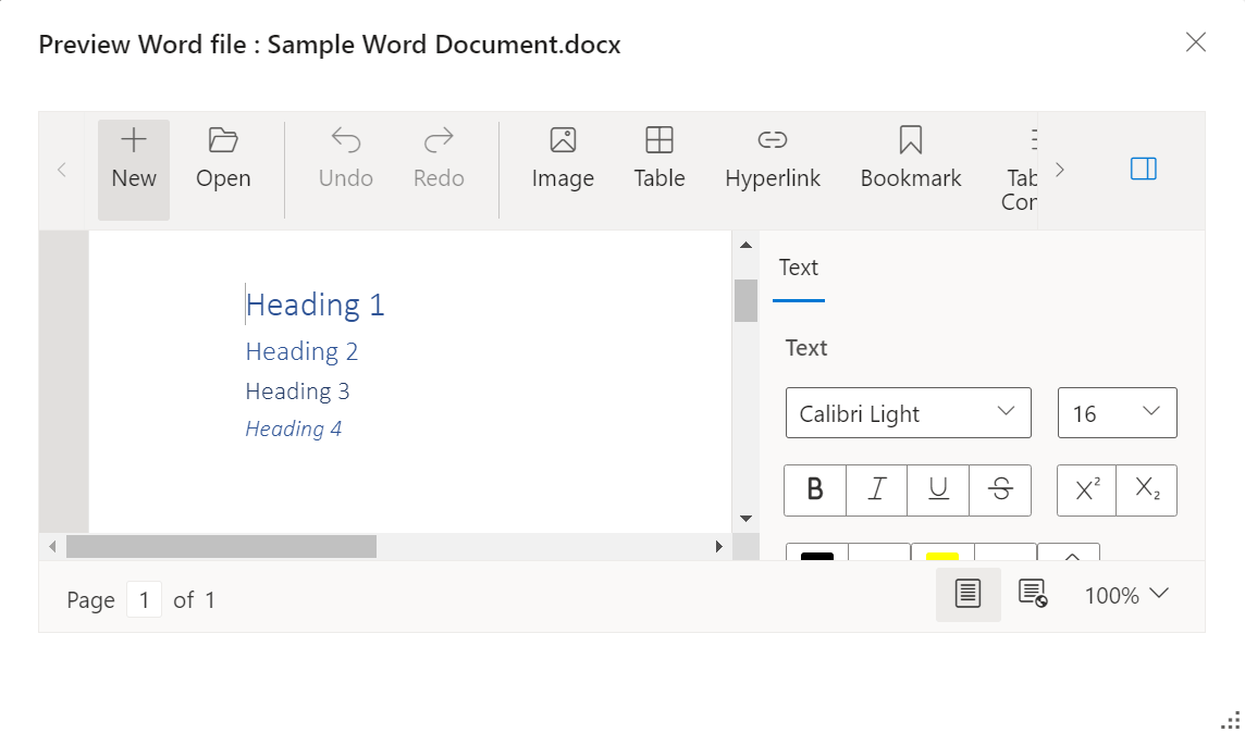 Previewing word file using Blazor Word Processor