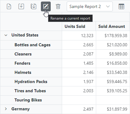 Rename a Current Report Icon in the Blazor Pivot Table Toolbar