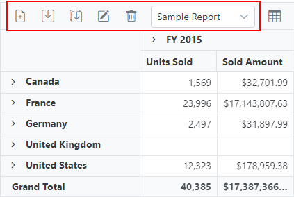 Report Manipulation Icons in Blazor Pivot Table Toolbar