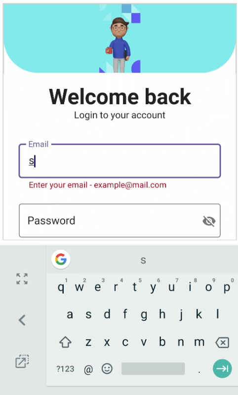 Validate the login form on data being changed in the phone
