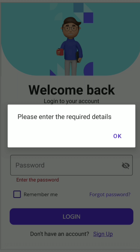 Validate the login form on the LOGIN button being clicked on the phone