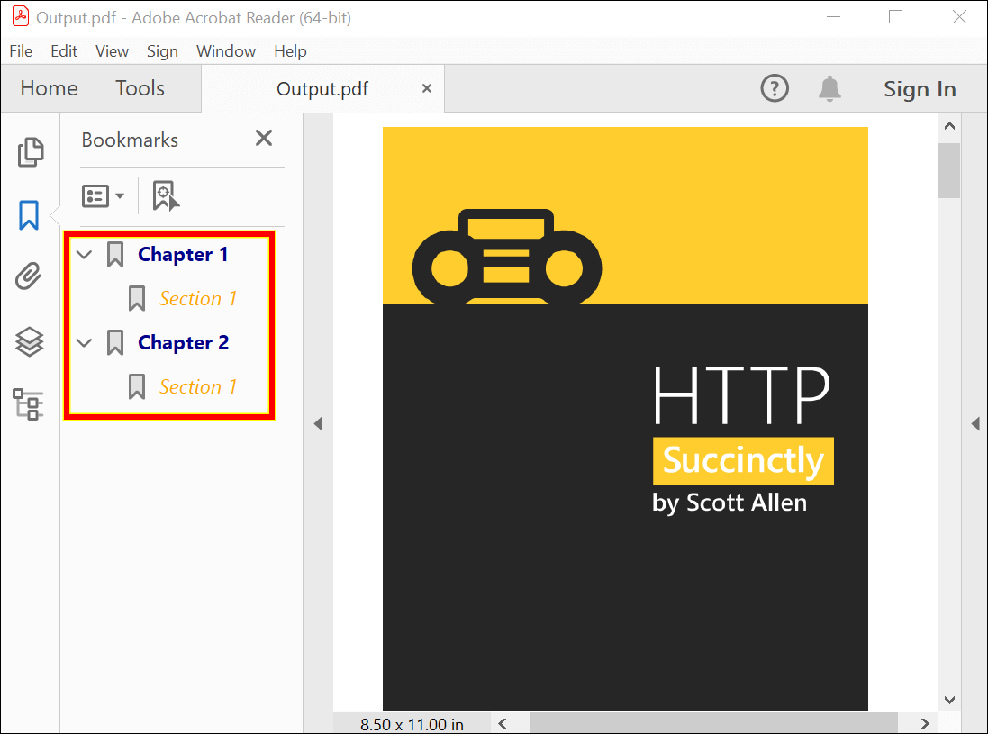 Customizing the bookmark style in a PDF
