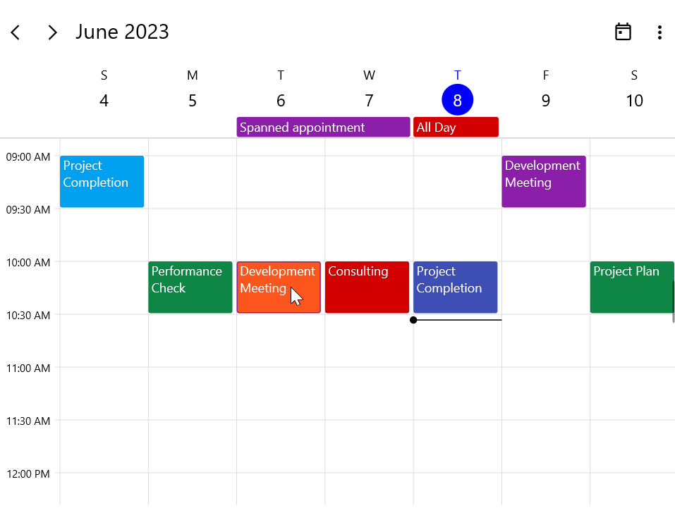 Dragging and dropping appointments in .NET MAUI Scheduler