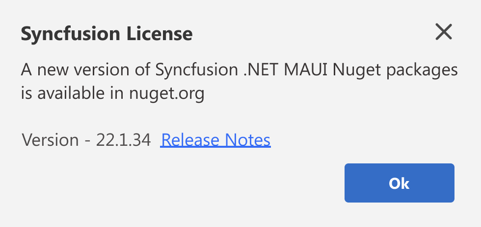 Notification for new Syncfusion NuGet package availability