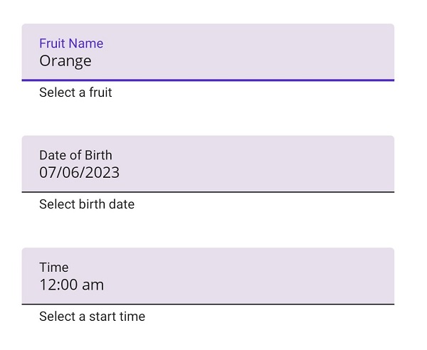 Picker, TimePicker, and DatePicker support in .NET MAUI Text Input Layout