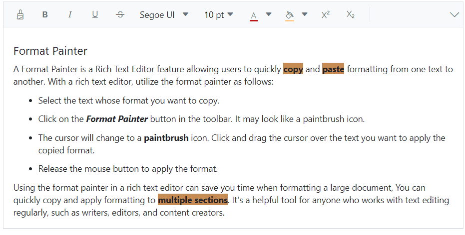Format painter in Rich Text Editor