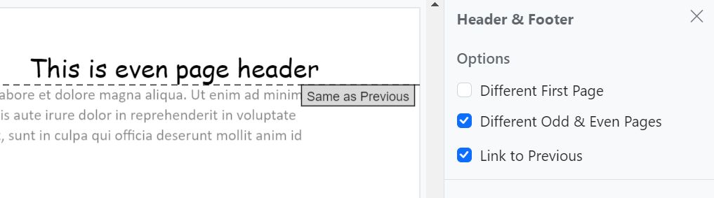 Link to previous header and footer sections in a Word document