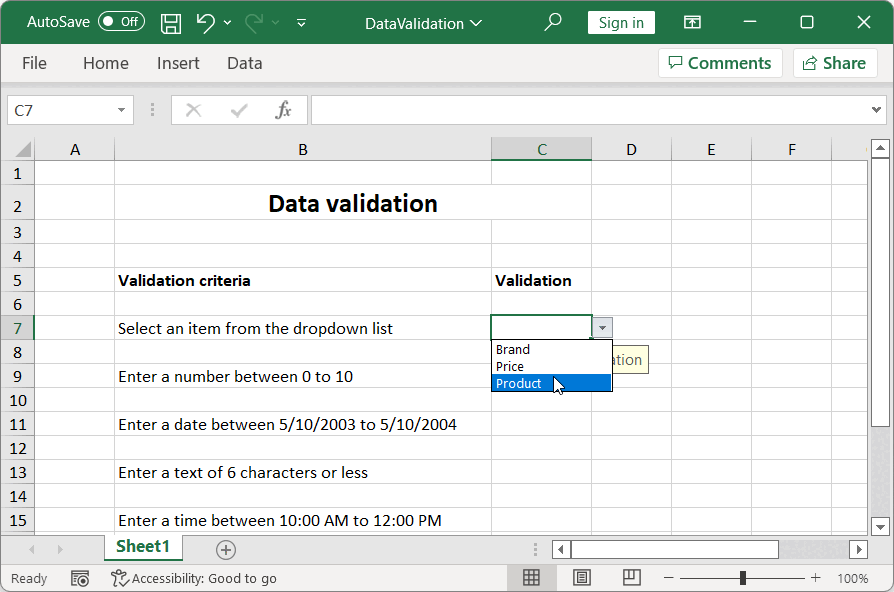 Adding Data Validation to Excel Cells Using C#