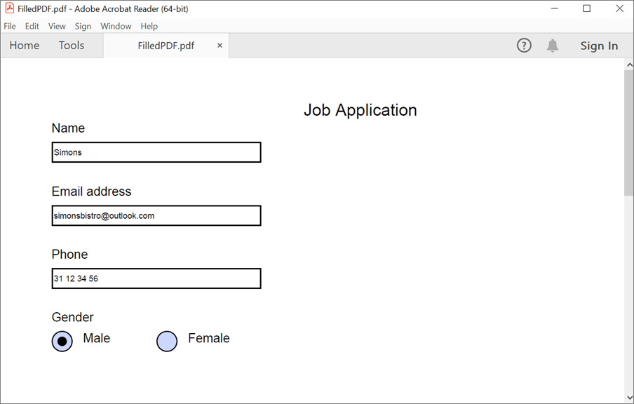 Filling the form fields in a PDF document