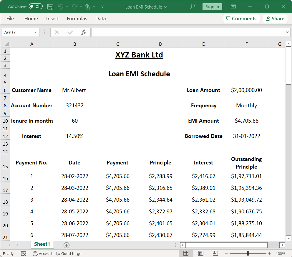 Generating Loan EMI Schedule as an Excel Document