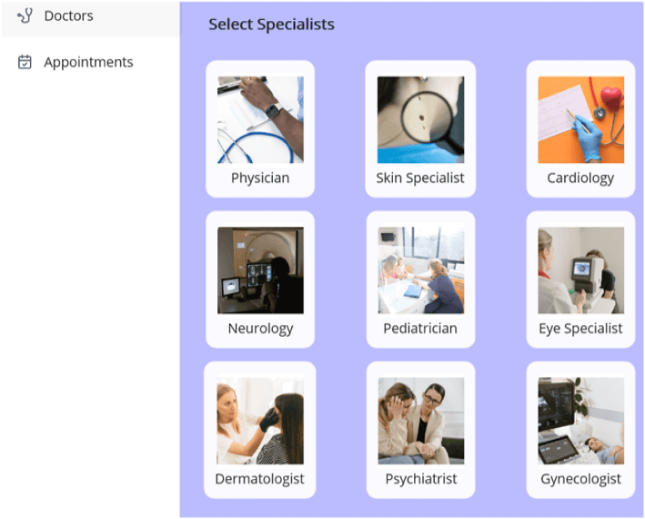 Home Page to Select the Specialists in the .NET MAUI Hospital Booking Desktop App