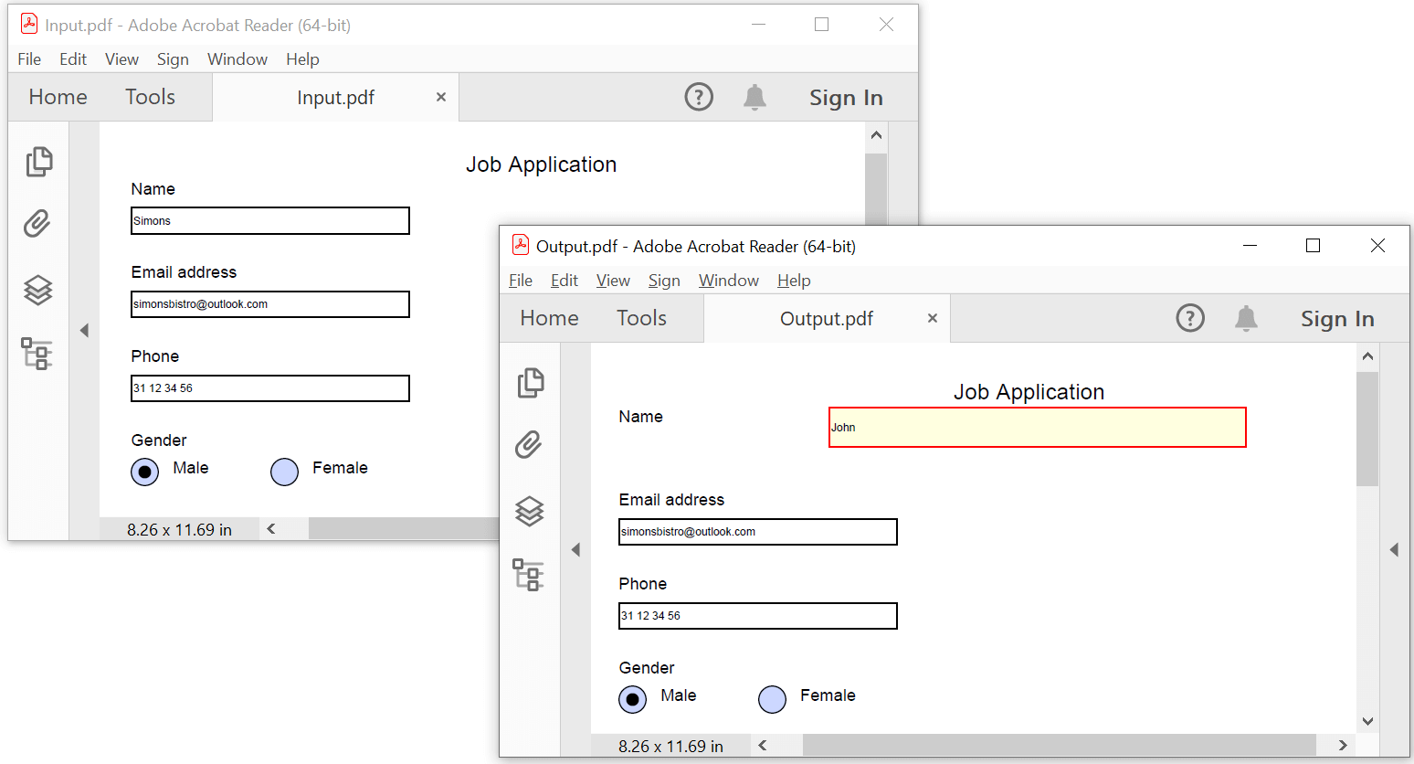 Modifying a form field in a PDF document