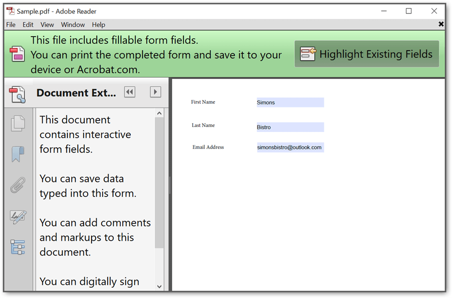 Retaining extended rights in a PDF form