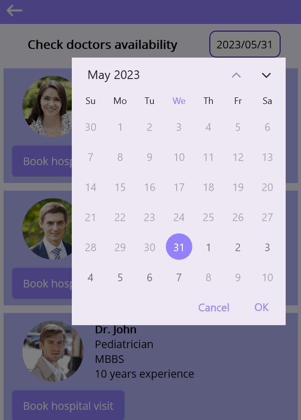 Selecting a Date to Find a Doctor's Availability