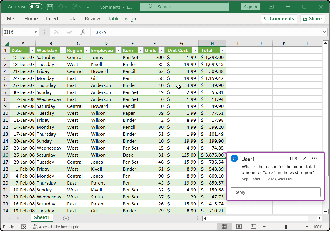 Adding a threaded comment in an Excel document