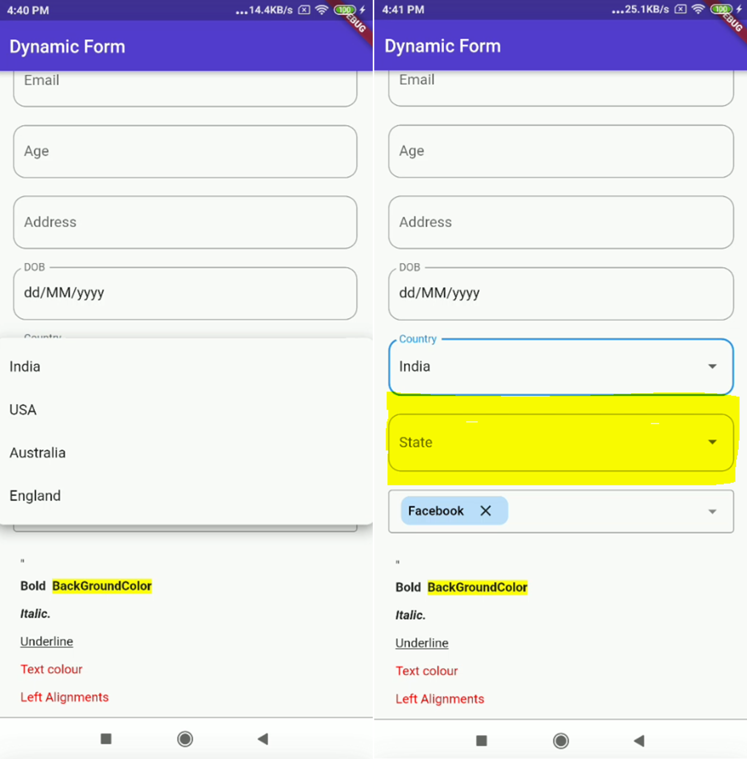 Generating State Field Dynamically Based on Selected Country