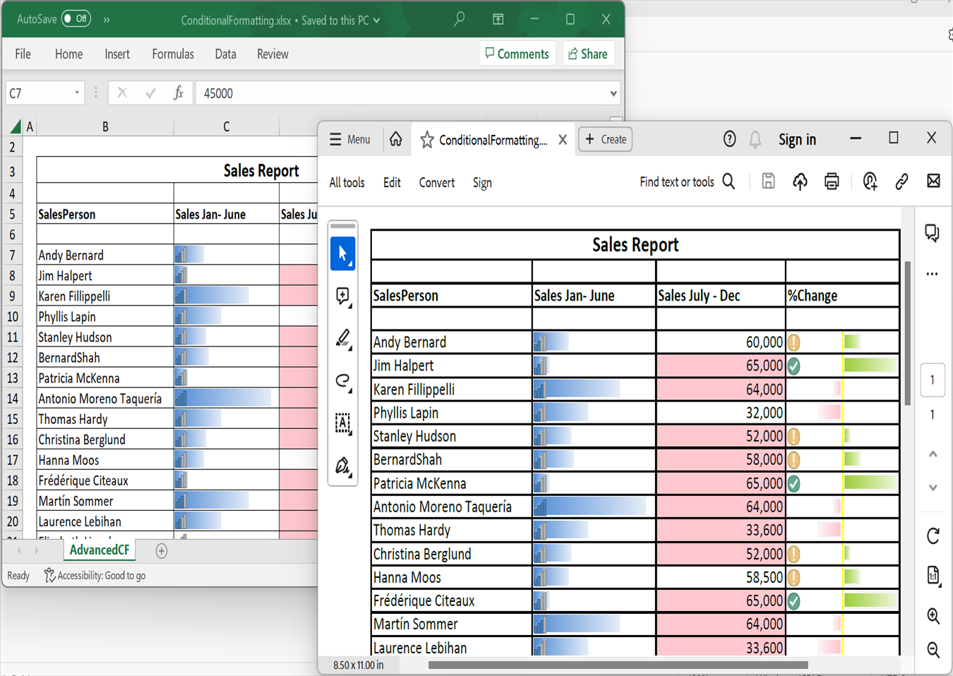 Gradient Fill Support for Data Bars in Excel-to-PDF Conversion