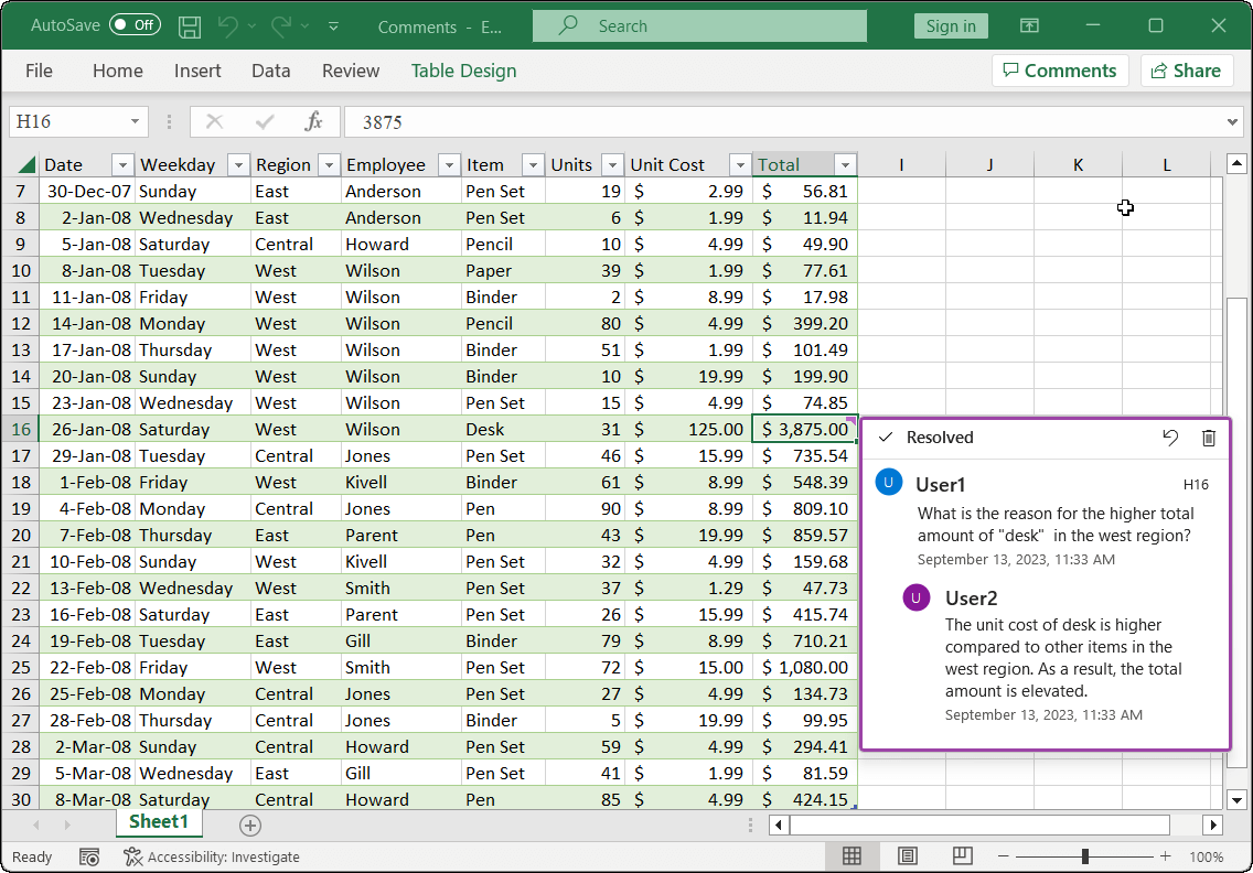 Marking a discussion as resolved in an Excel document