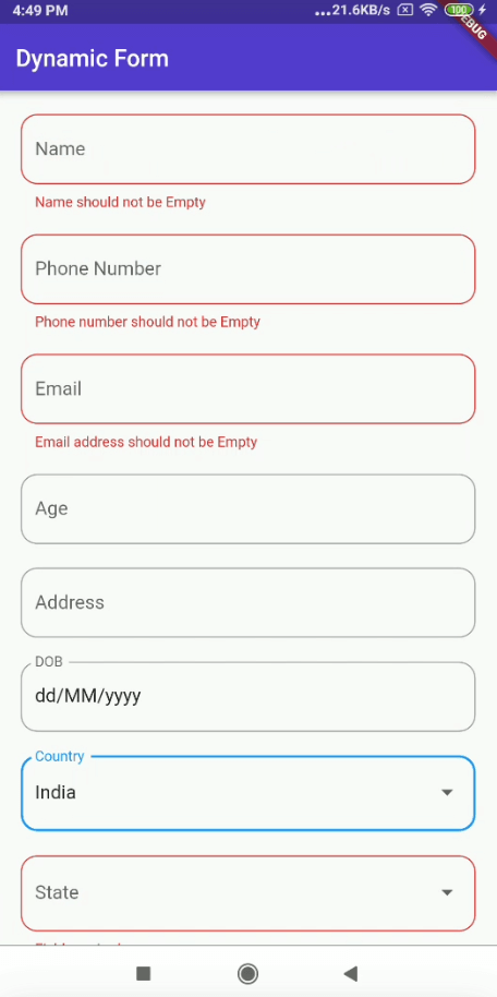 Output of Dynamic Forms Sample