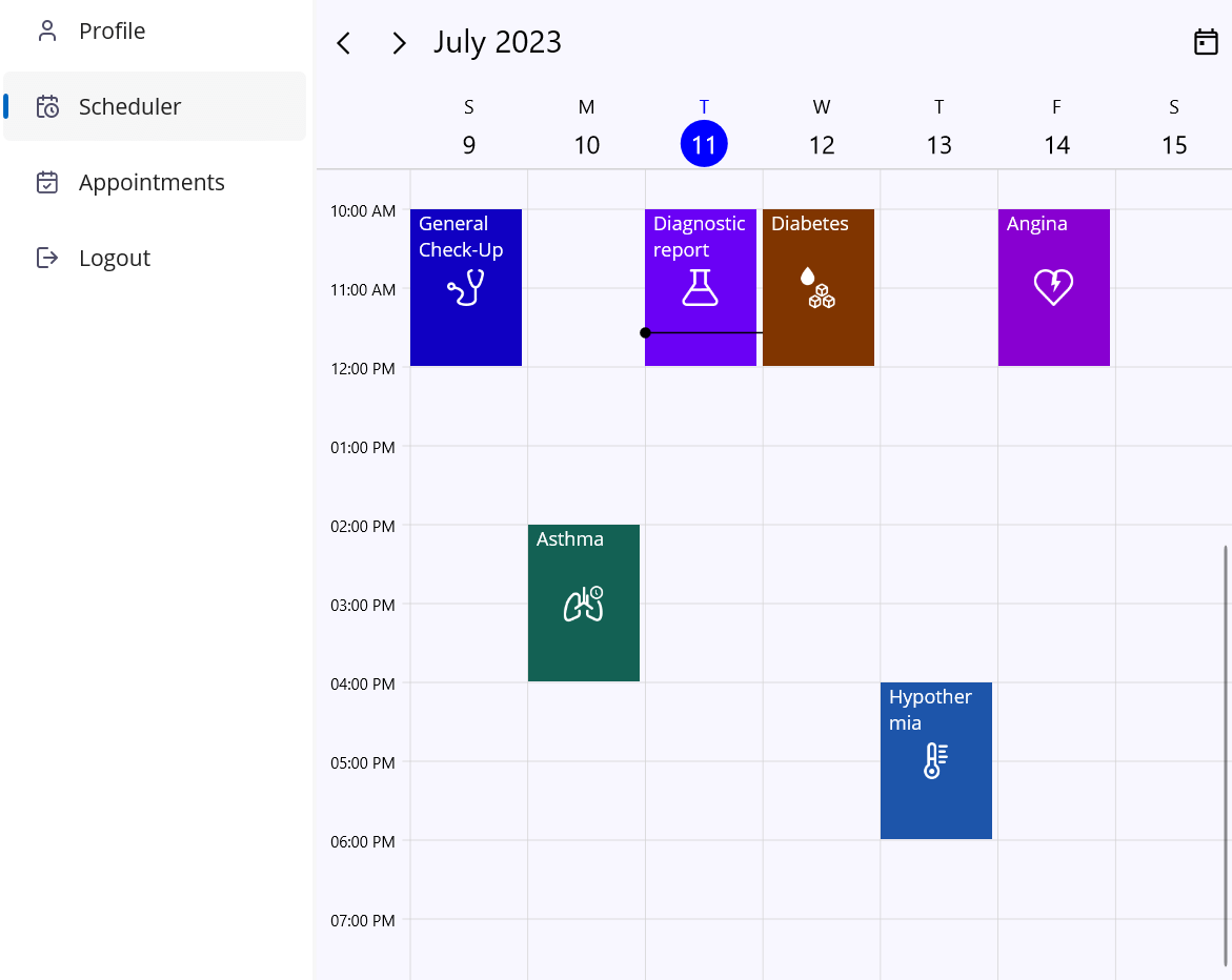 Scheduler page in .NET MAUI patient appointment manager app