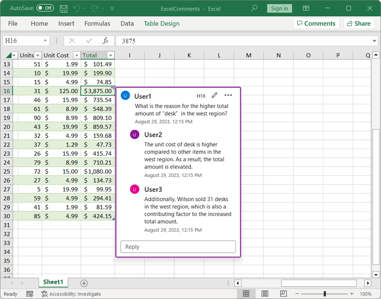 Threaded Comments Feature in Excel Library