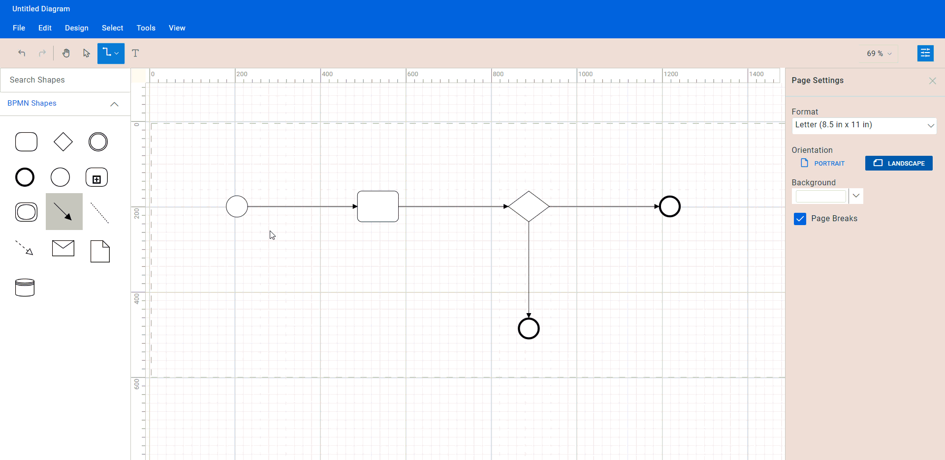 Changing the Sequence Flow Connector to a Message Flow Connector in the BPMN Diagram