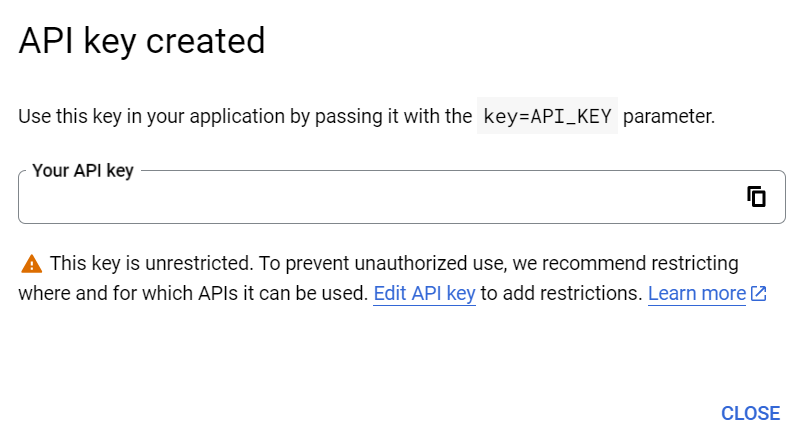 Create the API key credentials