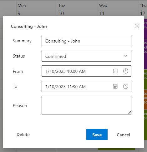 Customizing the built-in editor window in Blazor Scheduler