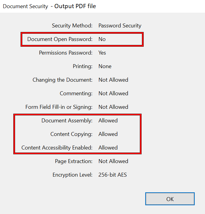 Document Security Output PDF file