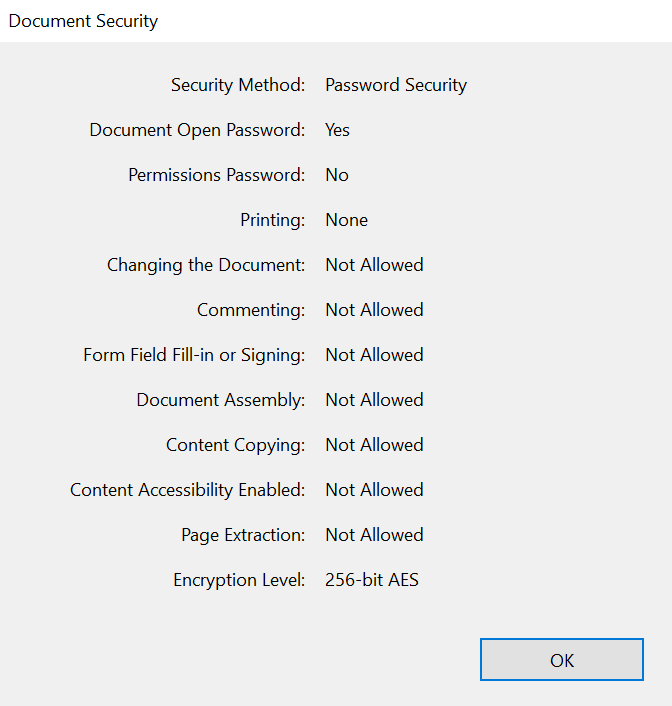 Encrypting a PDF document with an owner password