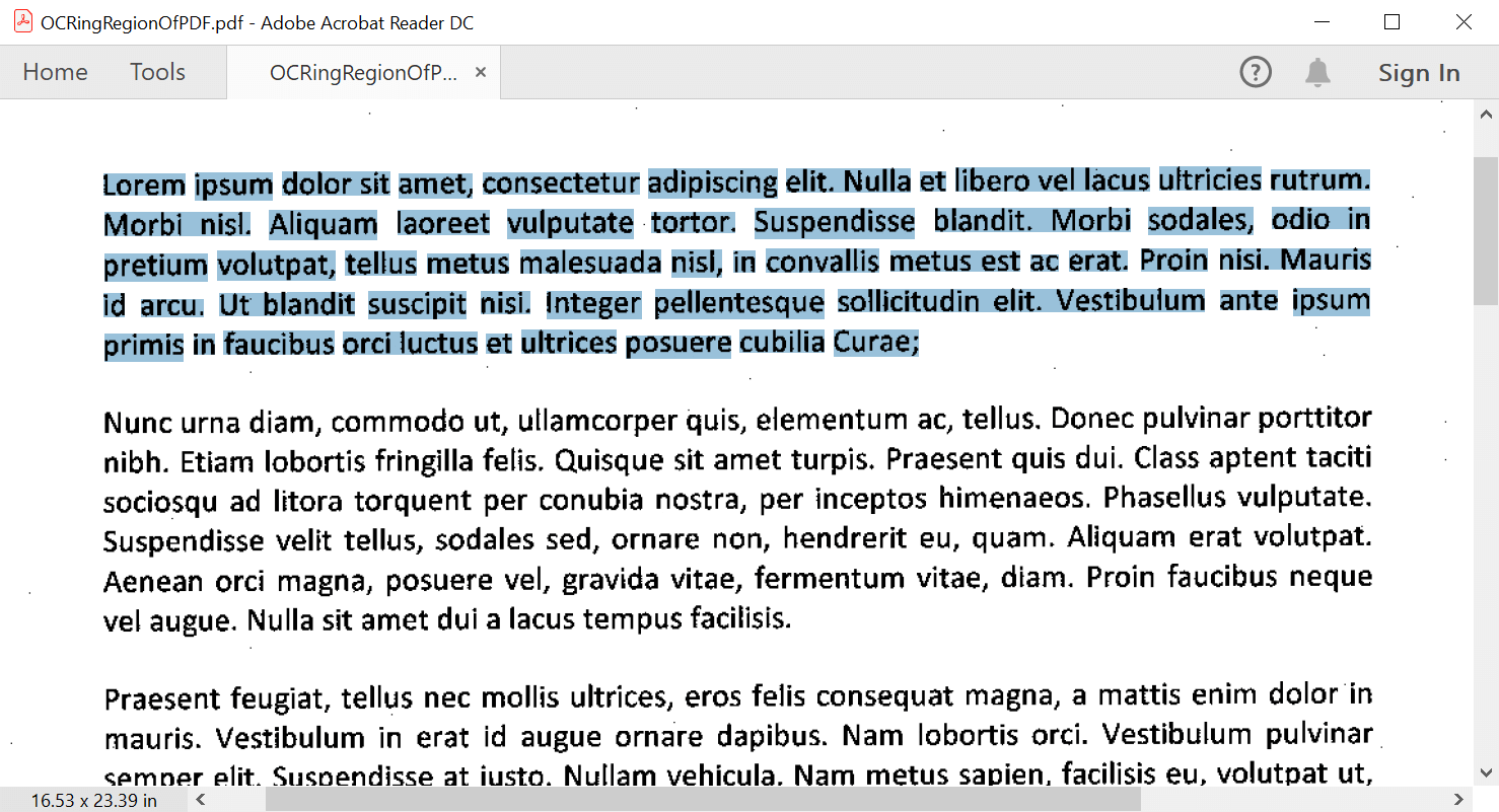 Performing OCR for a region of the scanned PDF document