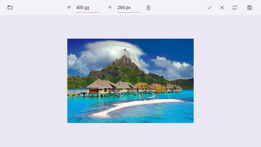 Resizing an image using the toolbar in Blazor Image Editor