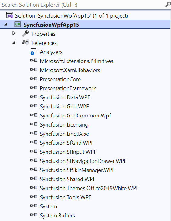 Created Syncfusion WPF project with necessary NuGet packages