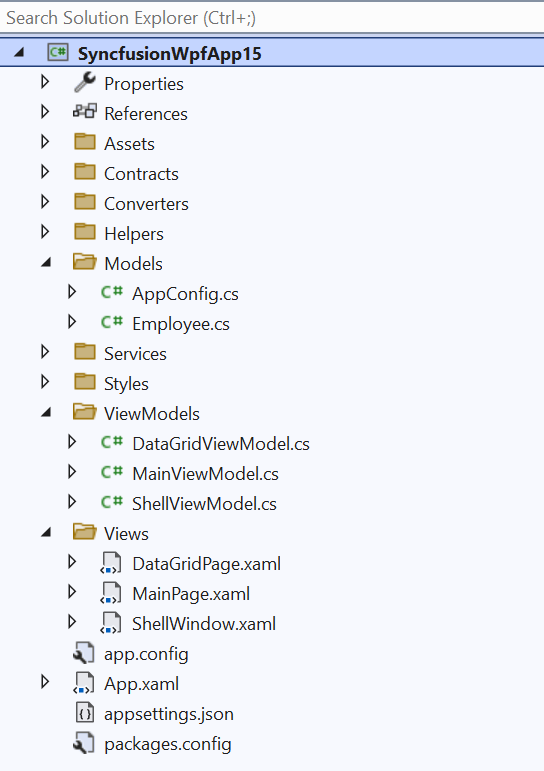 Created Syncfusion WPF project's XAML files