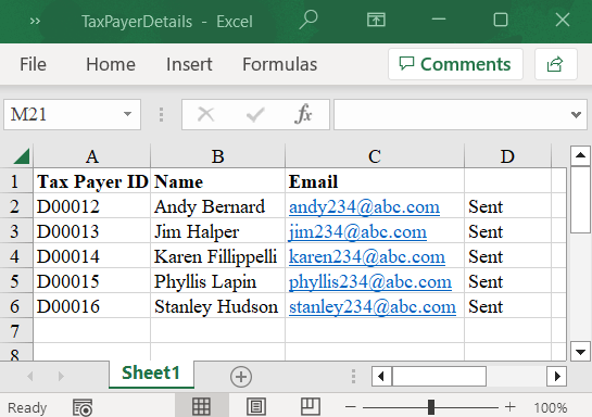 Automating income tax report email distribution using the Syncfusion Excel Library