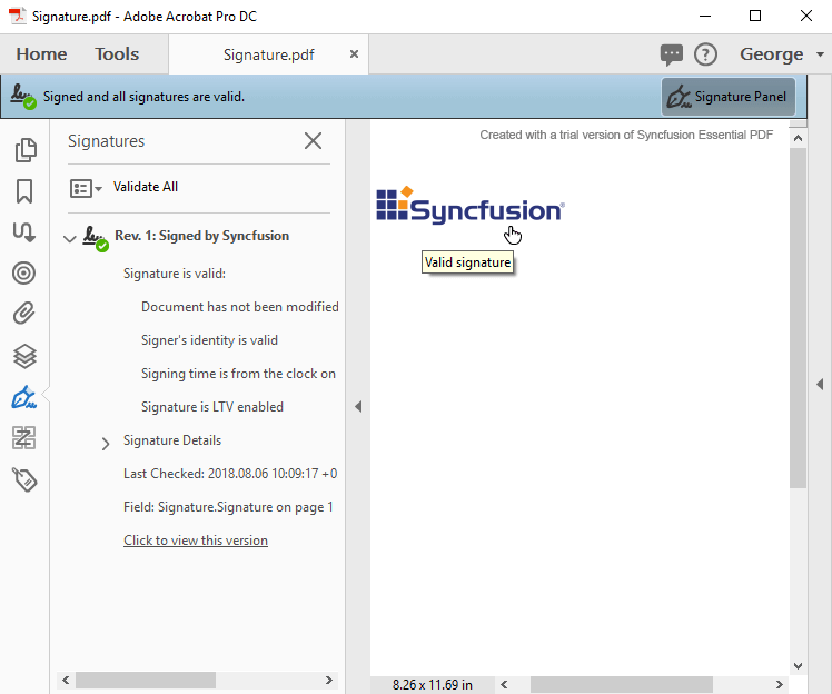 Digitally signing a PDF using the Syncfusion C# PDF Library