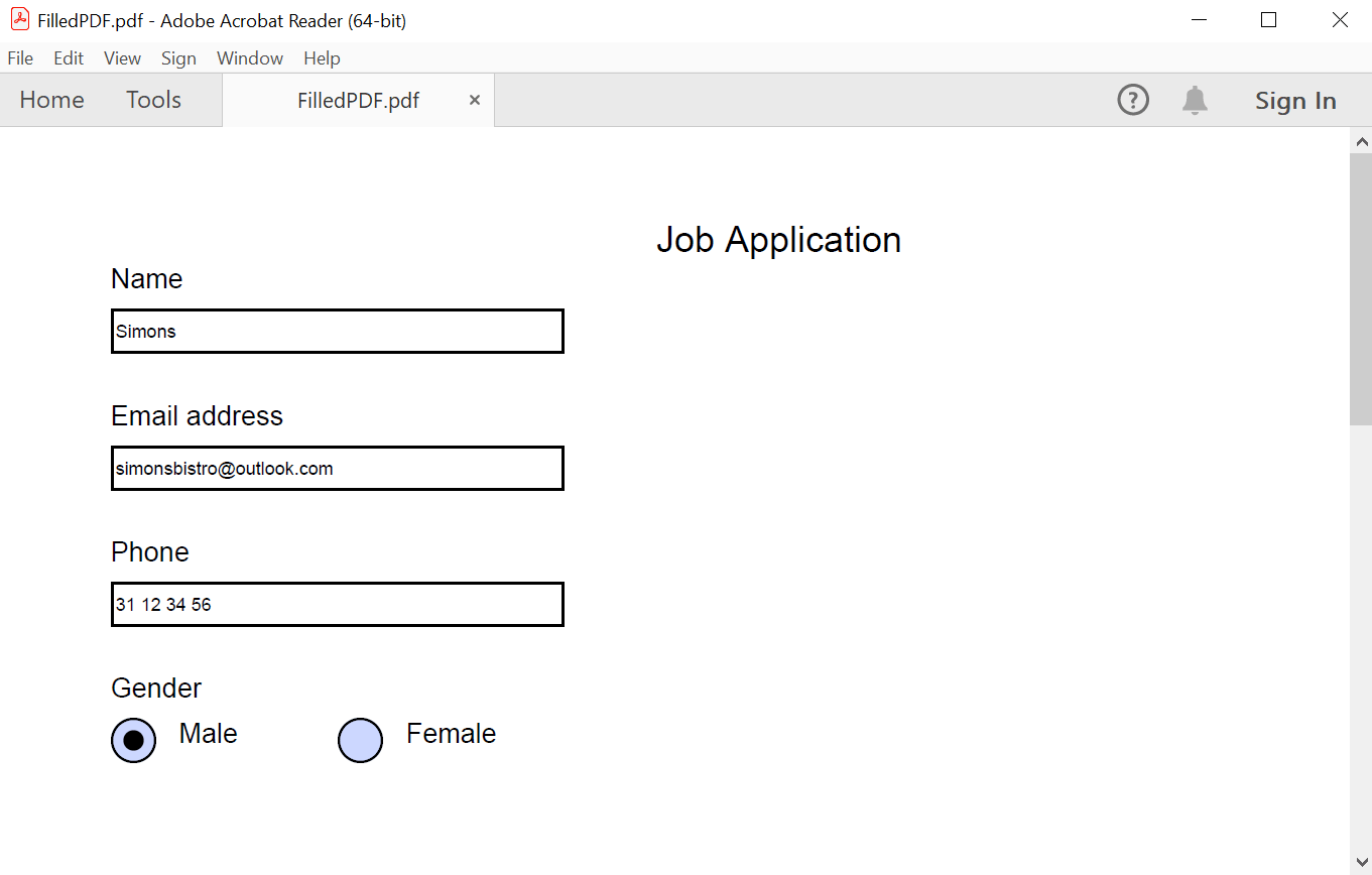 Filling form fields in a PDF document using the Syncfusion C# PDF Library