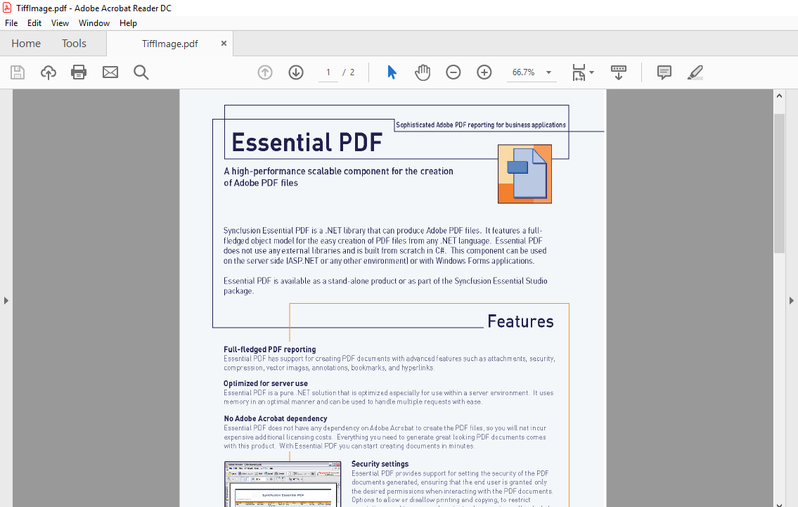 TIFF-to-PDF conversion using the Syncfusion C# PDF Library