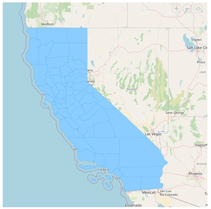 Visualizing California counties in the USA map by rendering geometric shapes as a sublayer on top of the tile image
