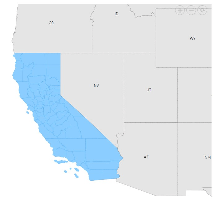 Visualizing California counties on the USA map by rendering geometric shapes as a sublayer on top of the main layer
