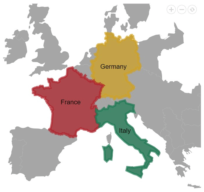 Visualizing top 3 GDP contributors in the European Union by rendering polygon shapes as a sublayer on the main layer