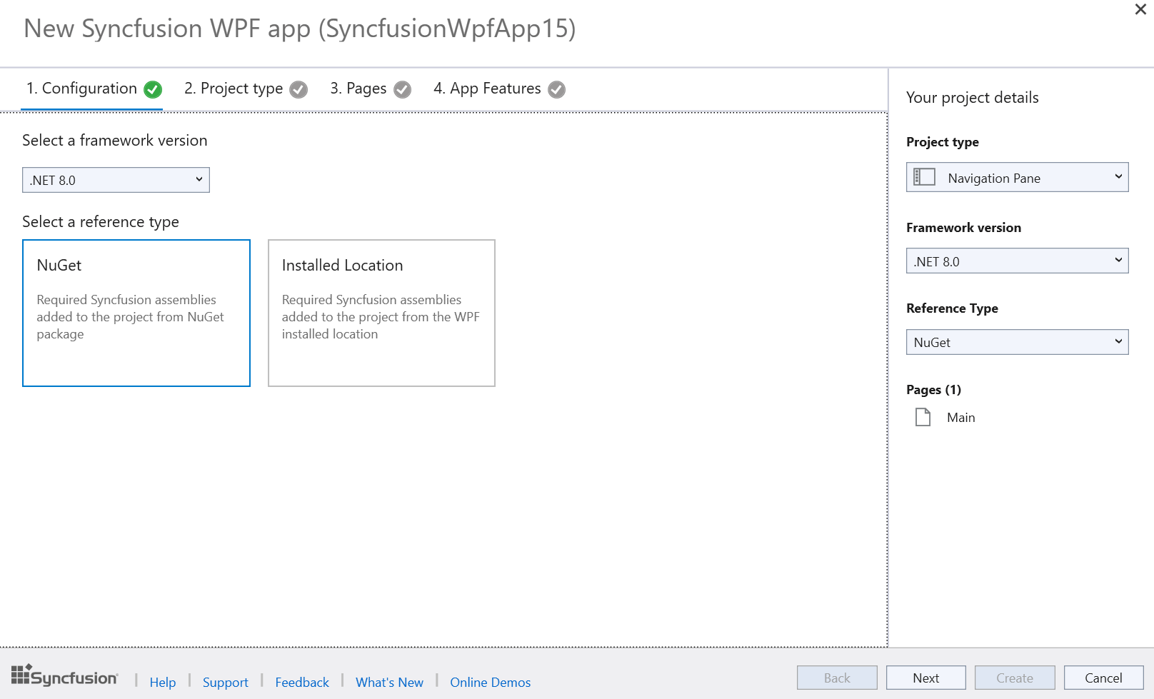 Choose .NET 8 version on the New Syncfusion WPF app wizard