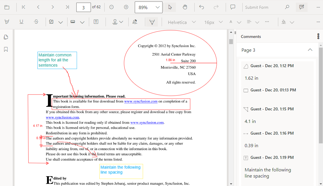 Adding measurement annotations using Blazor PDF Viewer